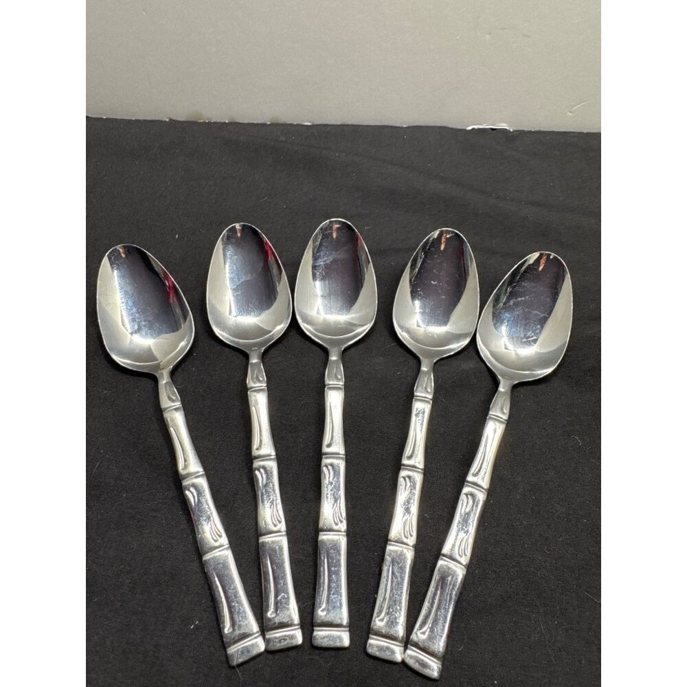 Set Of 5 Sumatra by Oneida Bamboo Glossy Northland Stainless Steel Spoons
